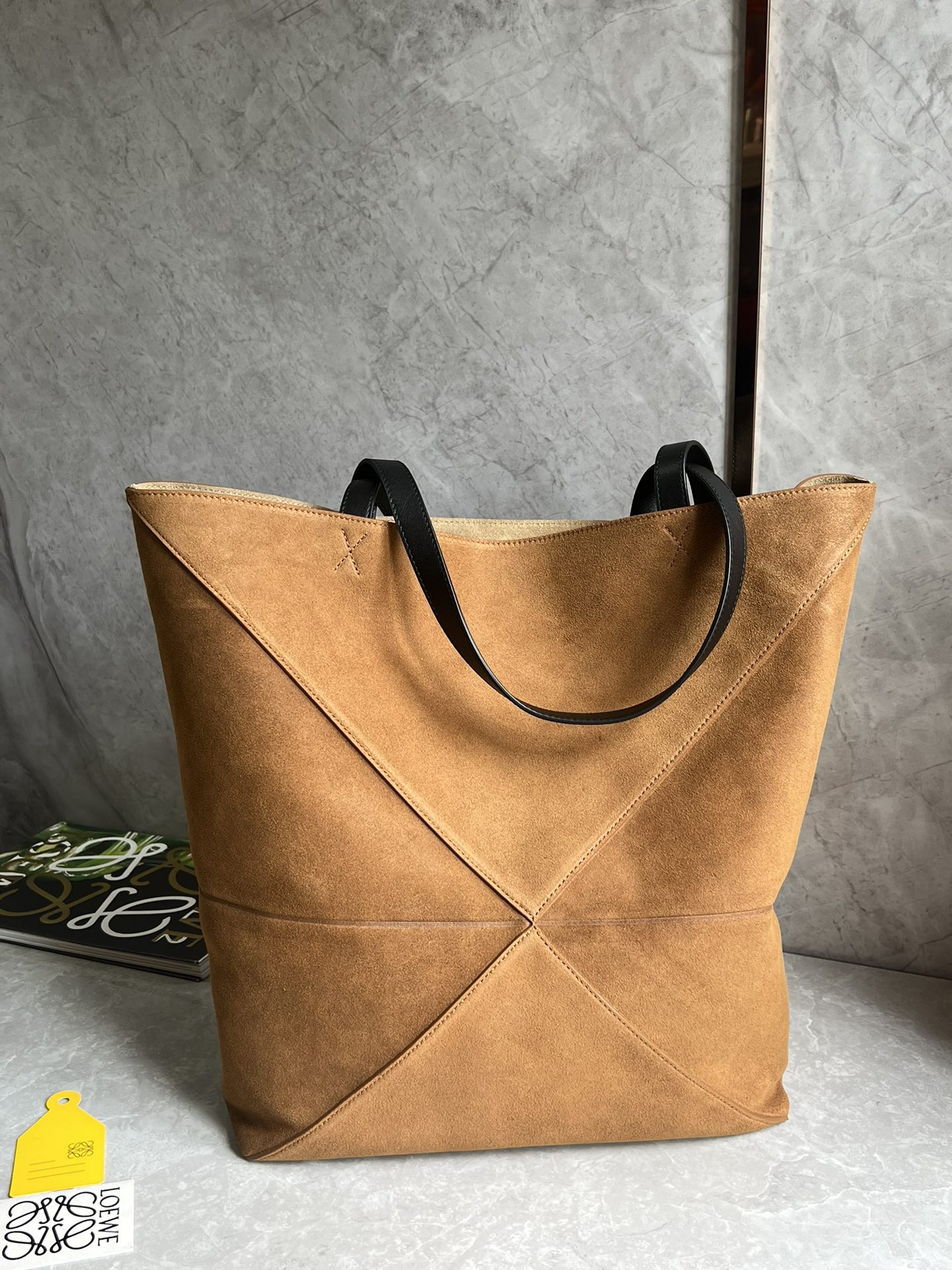 Loewe XL Puzzle Fold Tote in Suede Calfskin Brown